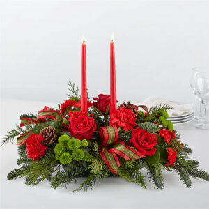 Christmas Centerpiece with Two Red Candles